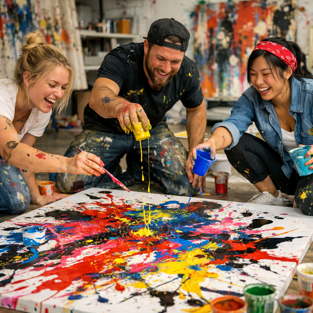 Dripping Technik beim Action Painting Workshop in Stuttgart – abstraktes Malen im Liegen